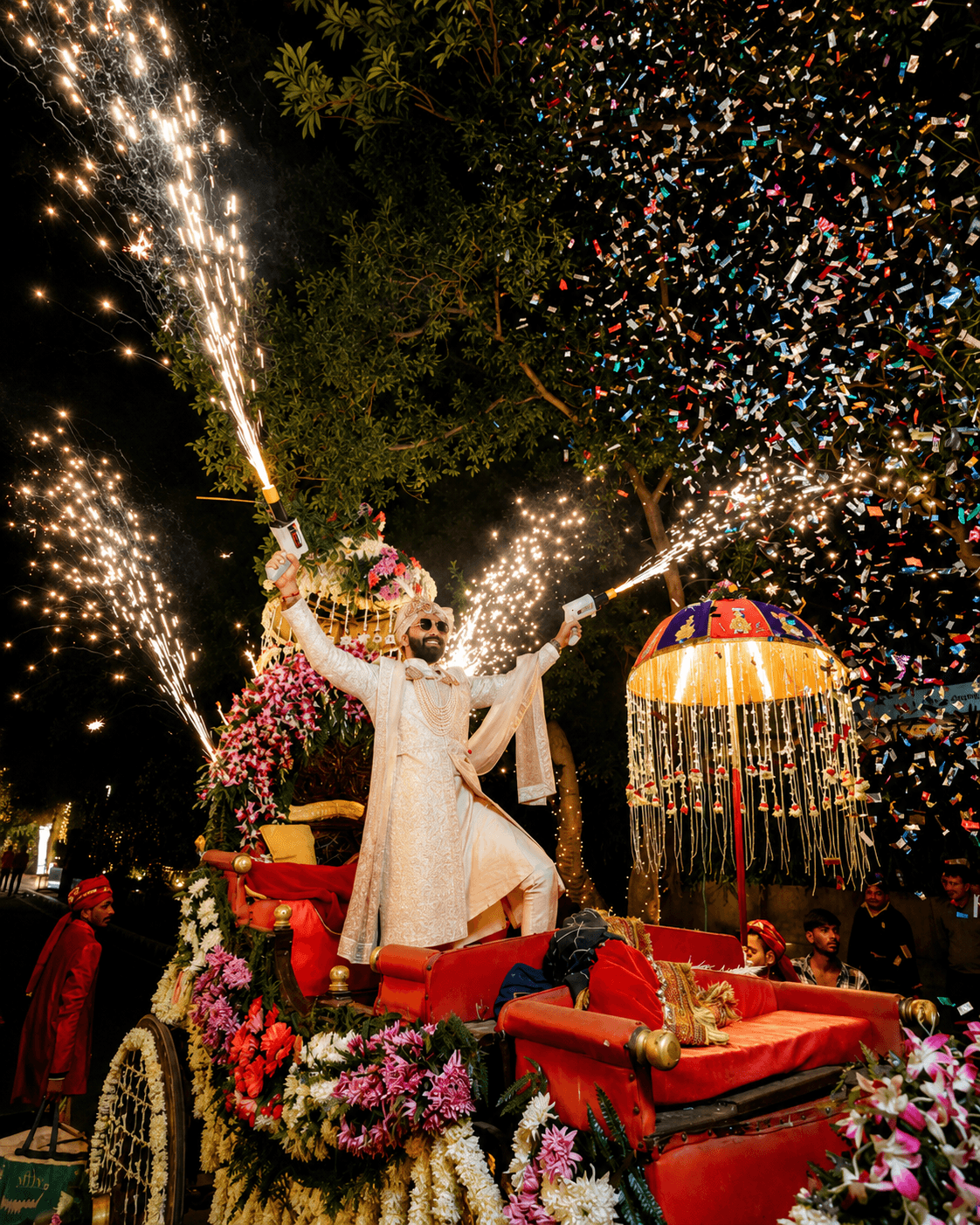 Baraat celebration with lighting and special effects